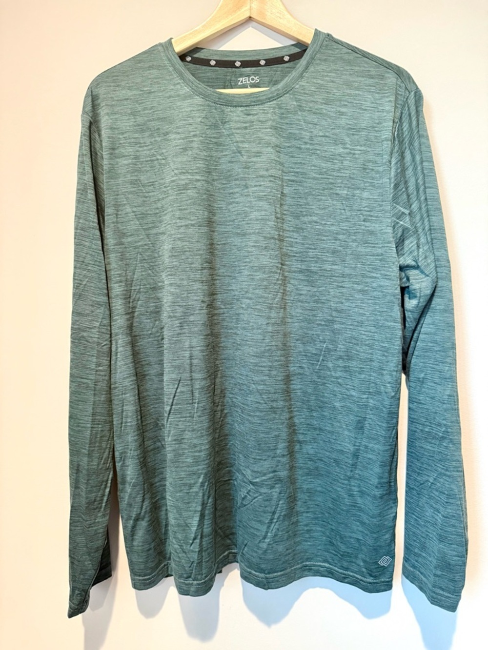ZELOS Men’s Long Sleeve Crew Neck Shirt in Heather Teal